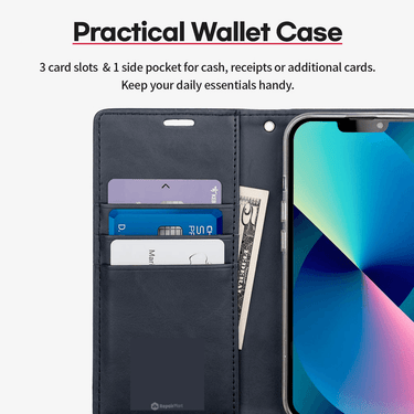 iPhone 15 Pro Max Flip Diary Case Cover with Card Holder - Convertible to Media Stand, Magnetic Clasp Closure, Drop Tested, Soft and Strong PU Leather with Front Screen Cover - Black